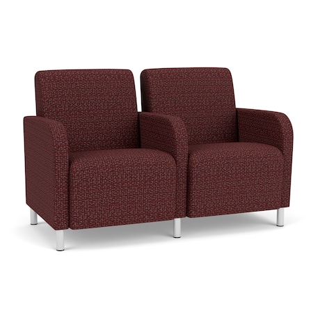 Lesro Siena Lounge Reception 2 Seat Tandem Seating, Brushed Steel, RF Nebbiolo Upholstery SN2103